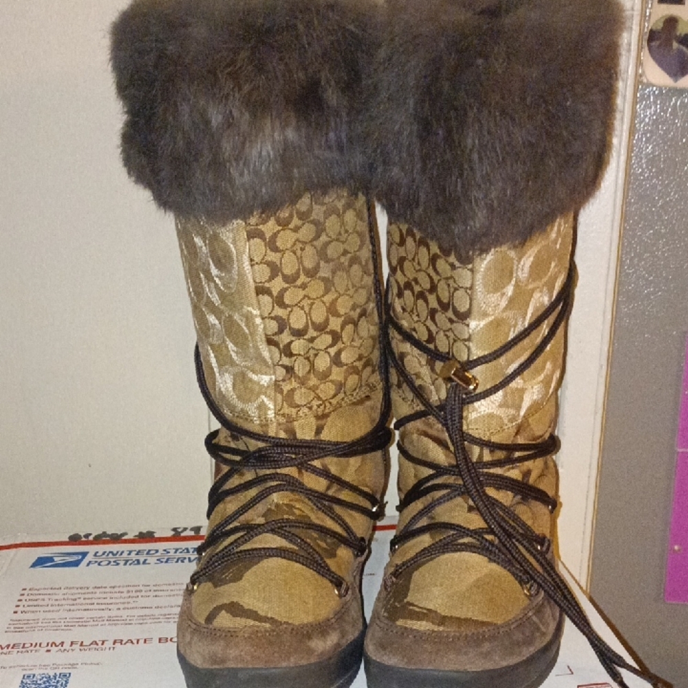 Coach Tan and Brown Winter Boots